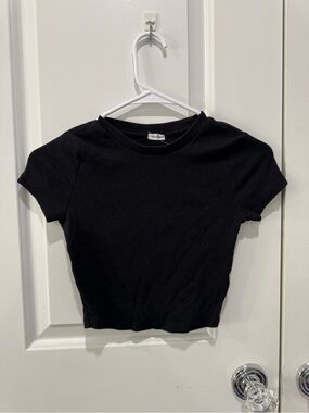 Garage Black Ribbed Short-Sleeve Crop Tee